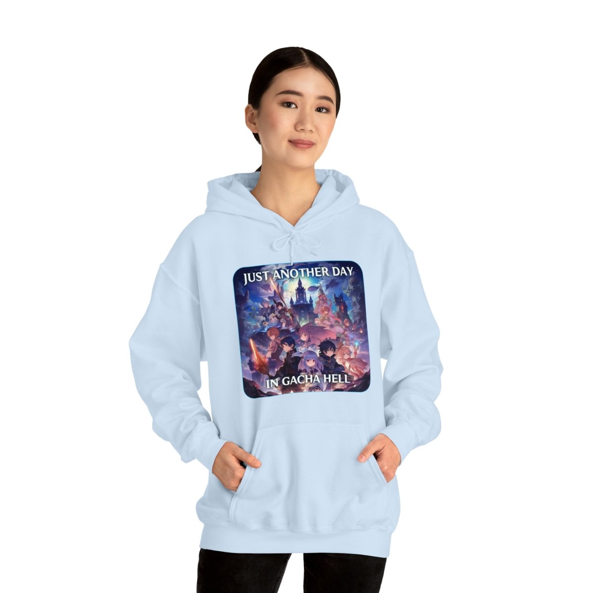 Goated Goods - Genshin Impact - Just Another Day in Gacha Hell - Unisex Hoodie - Light Blue - 2XL