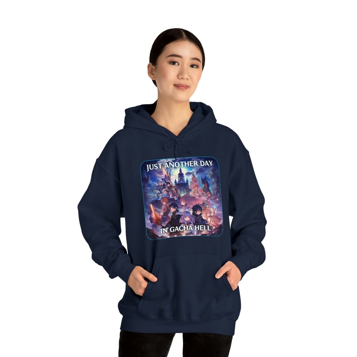 Goated Goods - Genshin Impact - Just Another Day in Gacha Hell - Unisex Hoodie - Navy - S