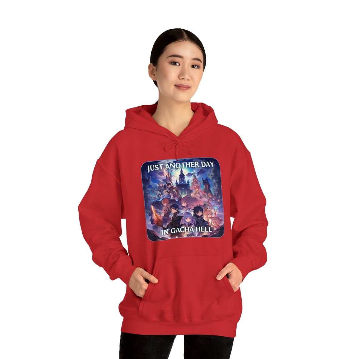 Goated Goods - Genshin Impact - Just Another Day in Gacha Hell - Unisex Hoodie - Red - S