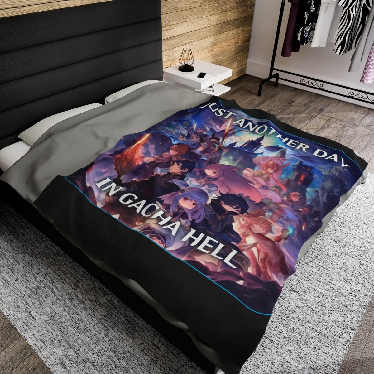 Goated Goods - Genshin Impact - Just Another Day in Gacha Hell - Velveteen Plush Blanket - 60" × 80" -