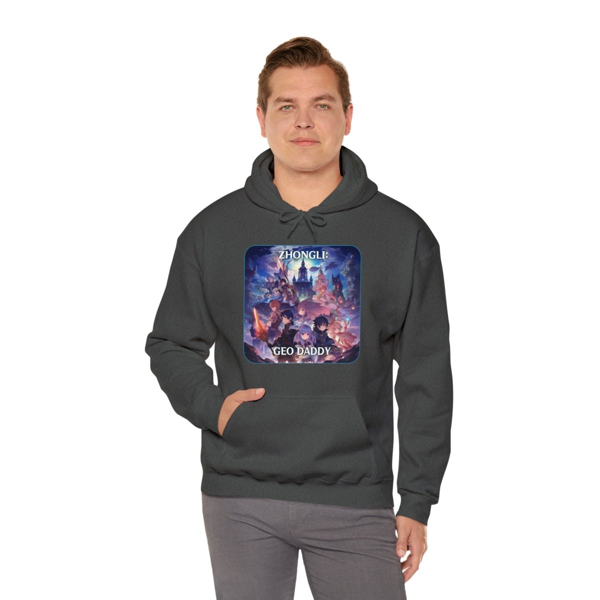 Goated Goods - Genshin Impact - Zhongli Geo Daddy - Unisex Hoodie - Dark Heather - M