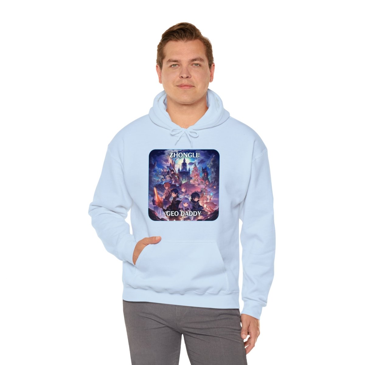 Goated Goods - Genshin Impact - Zhongli Geo Daddy - Unisex Hoodie - Light Blue - XL