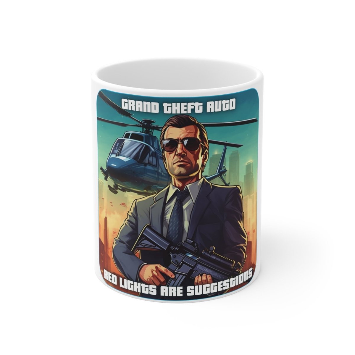 Goated Goods - Grand Theft Auto - In GTA, red lights are suggestions - Coffee Mug - 11oz -