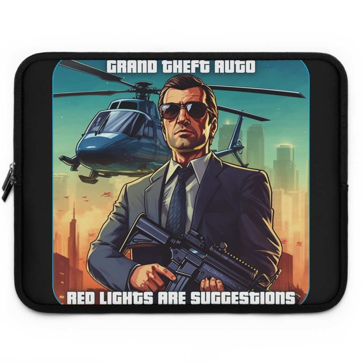 Goated Goods - Grand Theft Auto - In GTA, red lights are suggestions - Laptop Sleeve - Black - 15"