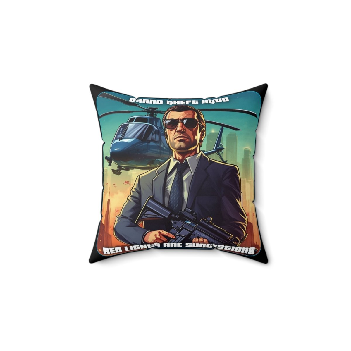 Goated Goods - Grand Theft Auto - In GTA, red lights are suggestions - Square Pillow - 14" × 14" -