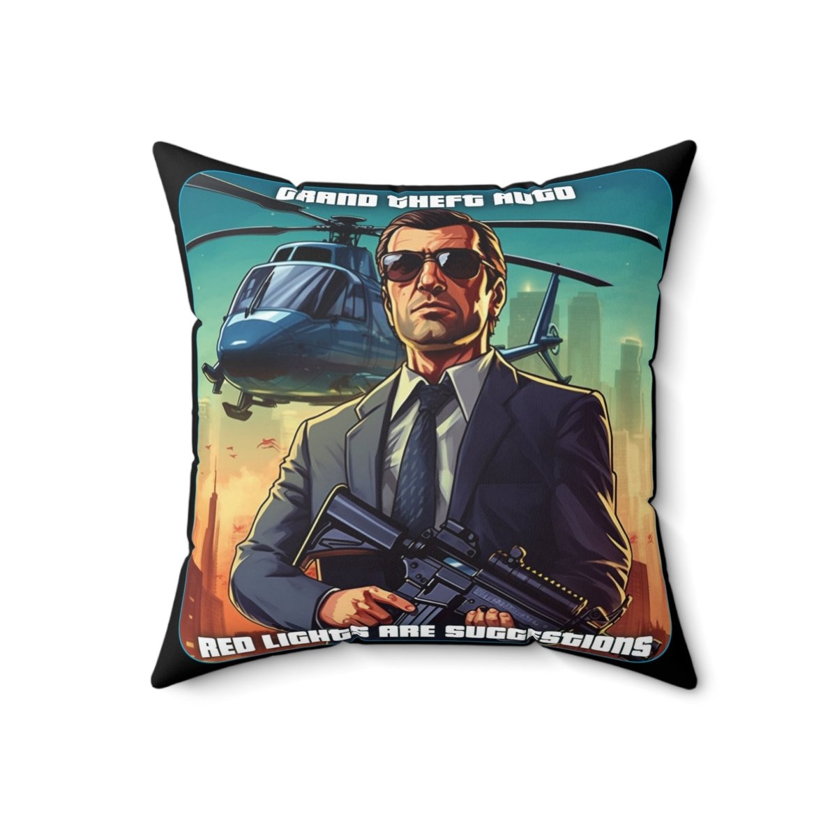 Goated Goods - Grand Theft Auto - In GTA, red lights are suggestions - Square Pillow - 18" × 18" -