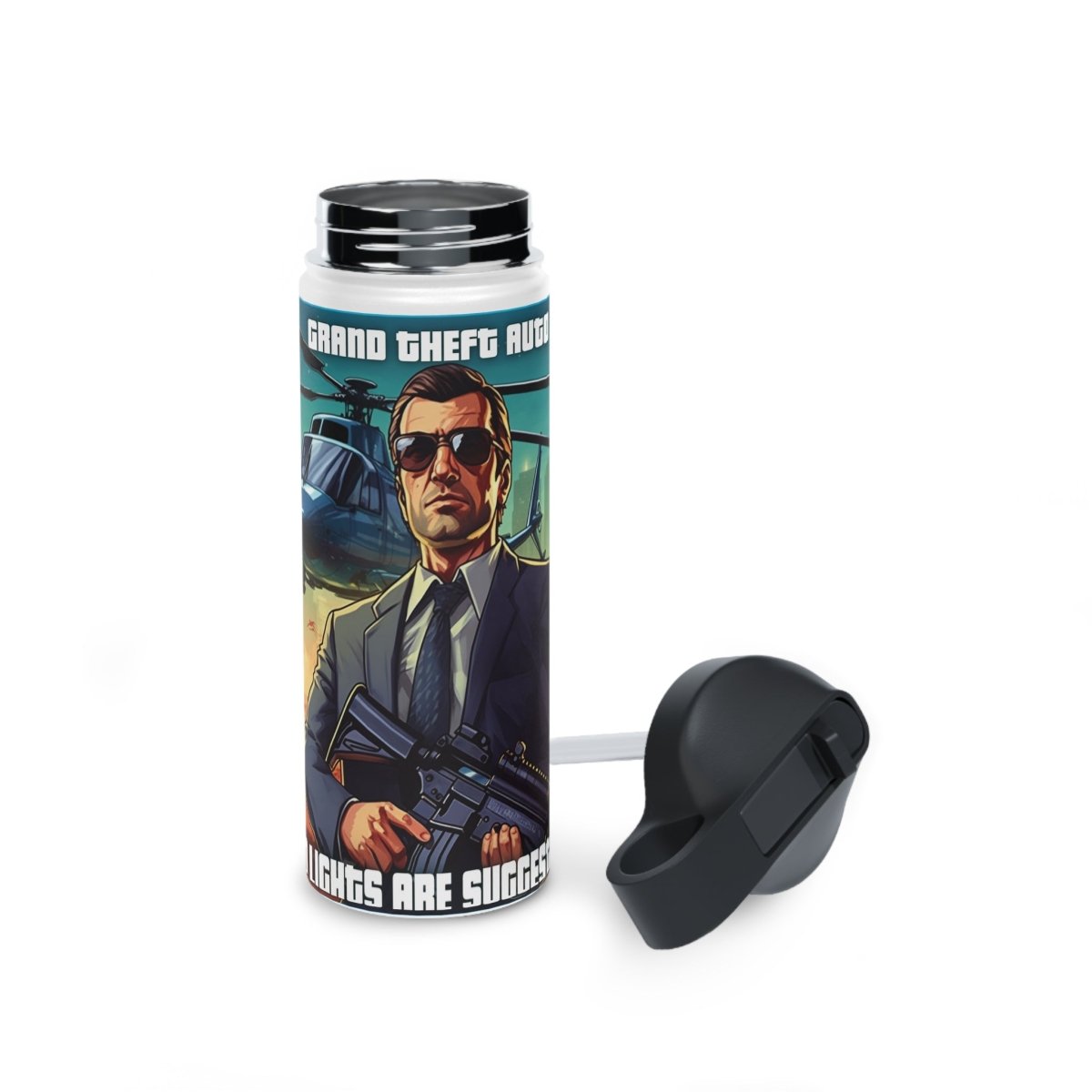 Goated Goods - Grand Theft Auto - In GTA, red lights are suggestions - Stainless Steel Water Bottle, Standard Lid - 18oz - White