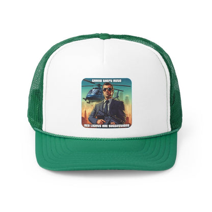 Goated Goods - Grand Theft Auto - In GTA, red lights are suggestions - Trucker Hat - Green - One size