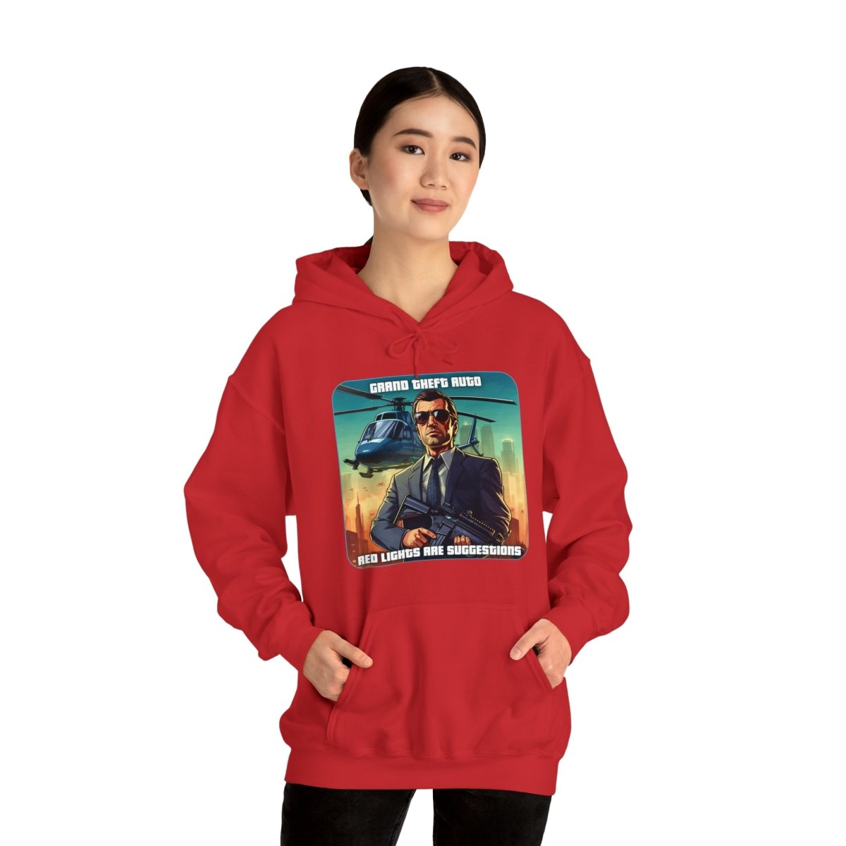 Goated Goods - Grand Theft Auto - In GTA, red lights are suggestions - Unisex Hoodie - Red - M