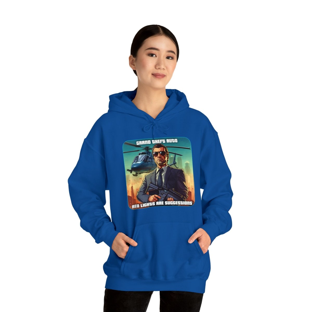 Goated Goods - Grand Theft Auto - In GTA, red lights are suggestions - Unisex Hoodie - Royal - S