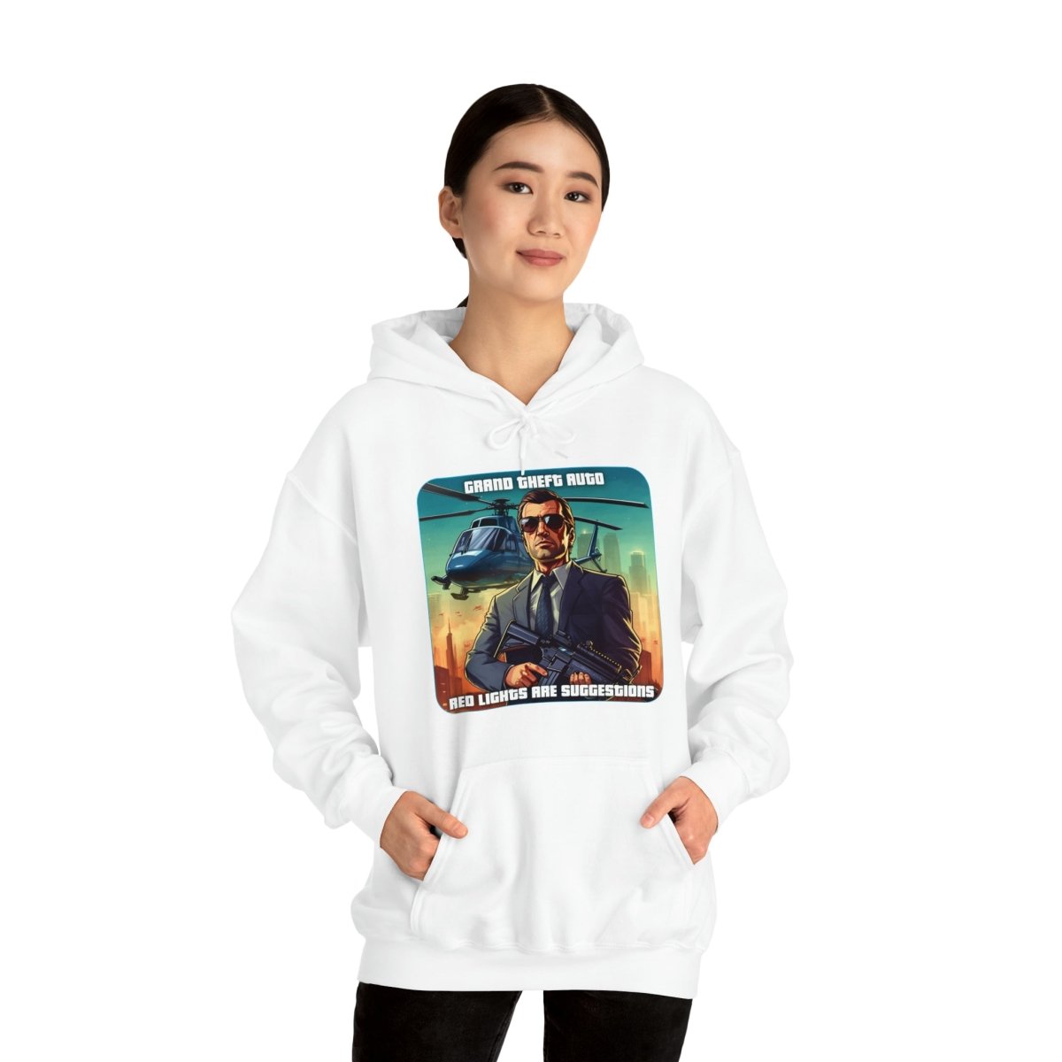 Goated Goods - Grand Theft Auto - In GTA, red lights are suggestions - Unisex Hoodie - White - 3XL