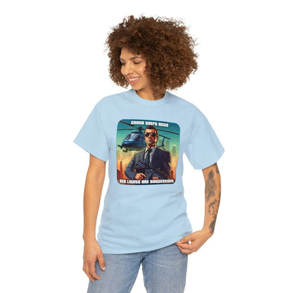 Goated Goods - Grand Theft Auto - In GTA, red lights are suggestions - Unisex T-shirt - Light Blue - M