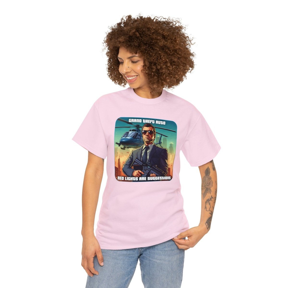 Goated Goods - Grand Theft Auto - In GTA, red lights are suggestions - Unisex T-shirt - Light Pink - 3XL