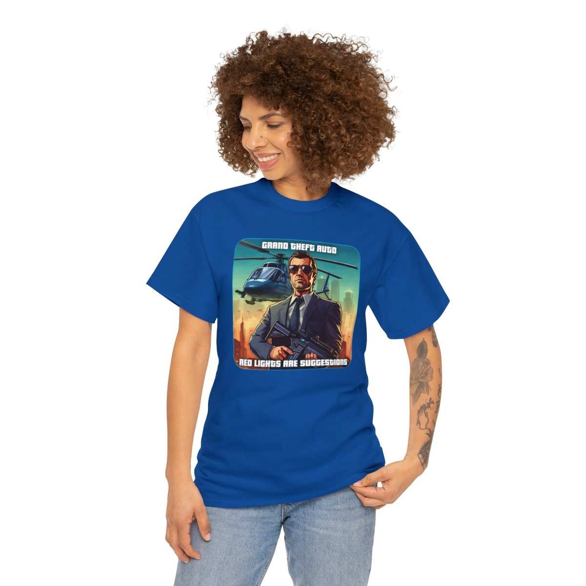 Goated Goods - Grand Theft Auto - In GTA, red lights are suggestions - Unisex T-shirt - Royal - 2XL