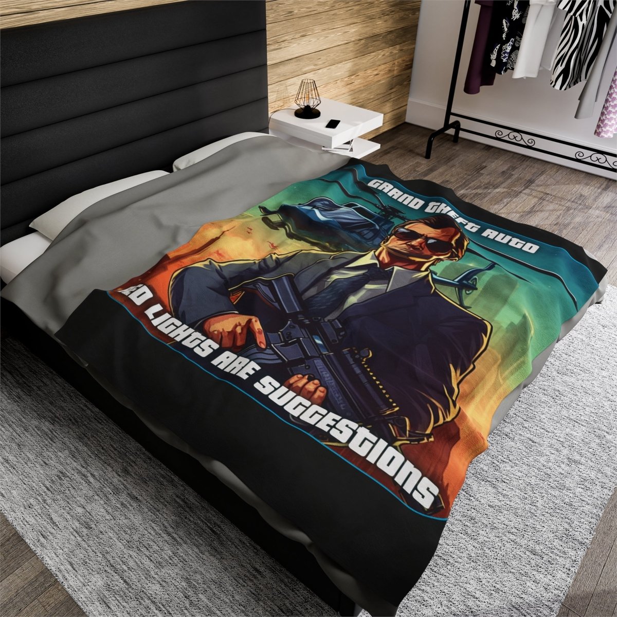 Goated Goods - Grand Theft Auto - In GTA, red lights are suggestions - Velveteen Plush Blanket - 60" × 80" -