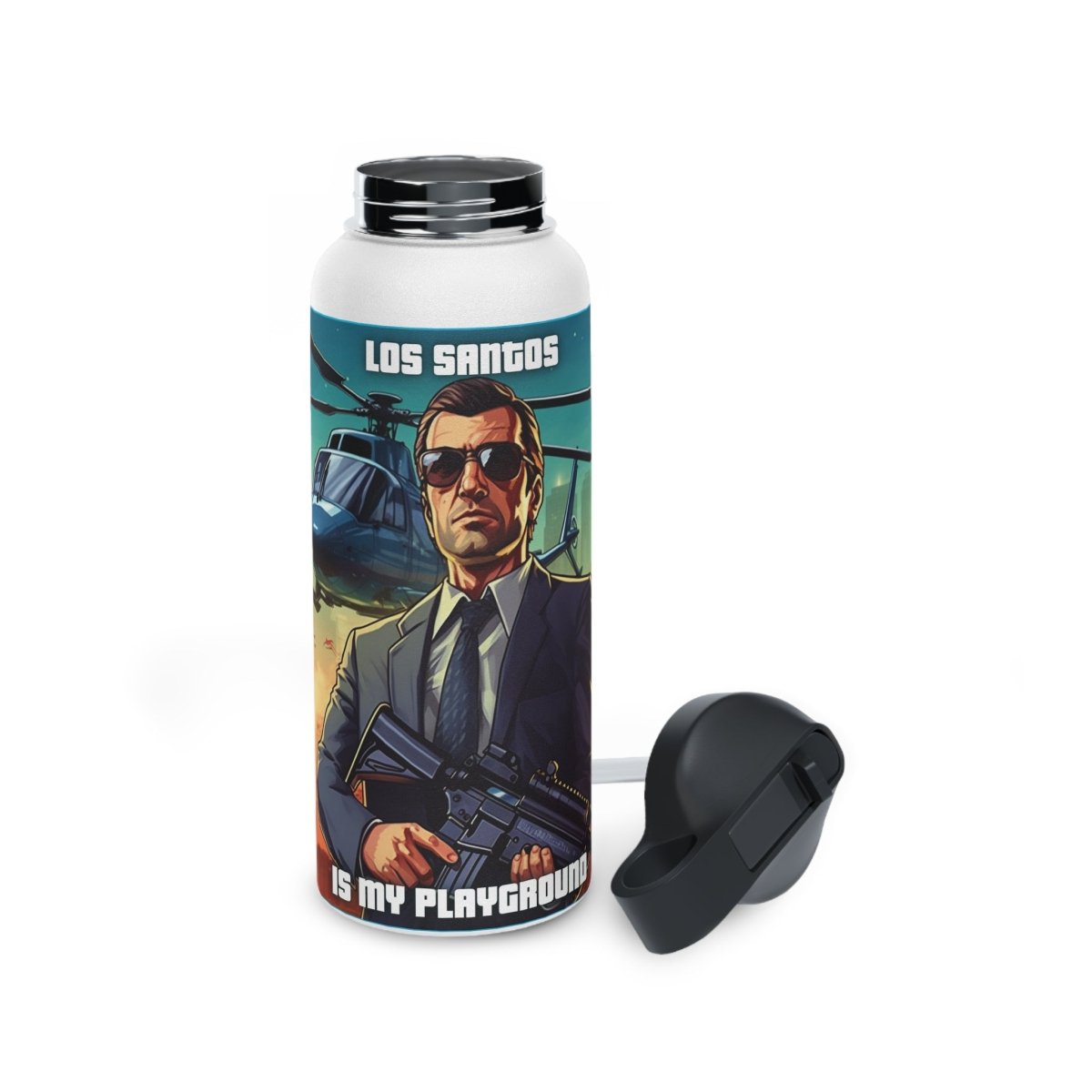 Goated Goods - Grand Theft Auto - Los Santos is my playground - Stainless Steel Water Bottle, Standard Lid - 32oz - White