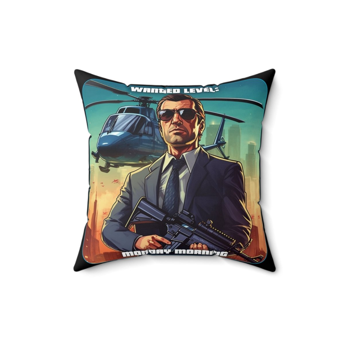 Goated Goods - Grand Theft Auto - Wanted Level Monday Morning - Square Pillow - 16" × 16" -