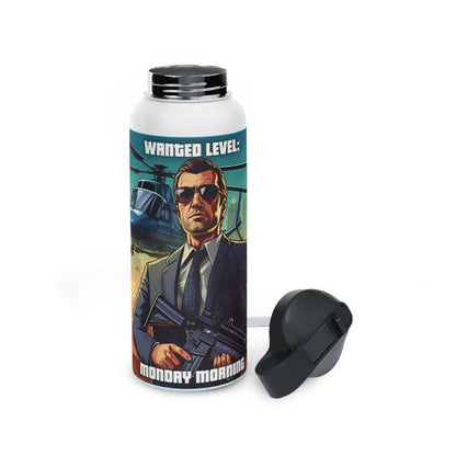 Goated Goods - Grand Theft Auto - Wanted Level Monday Morning - Stainless Steel Water Bottle, Standard Lid - 32oz - White