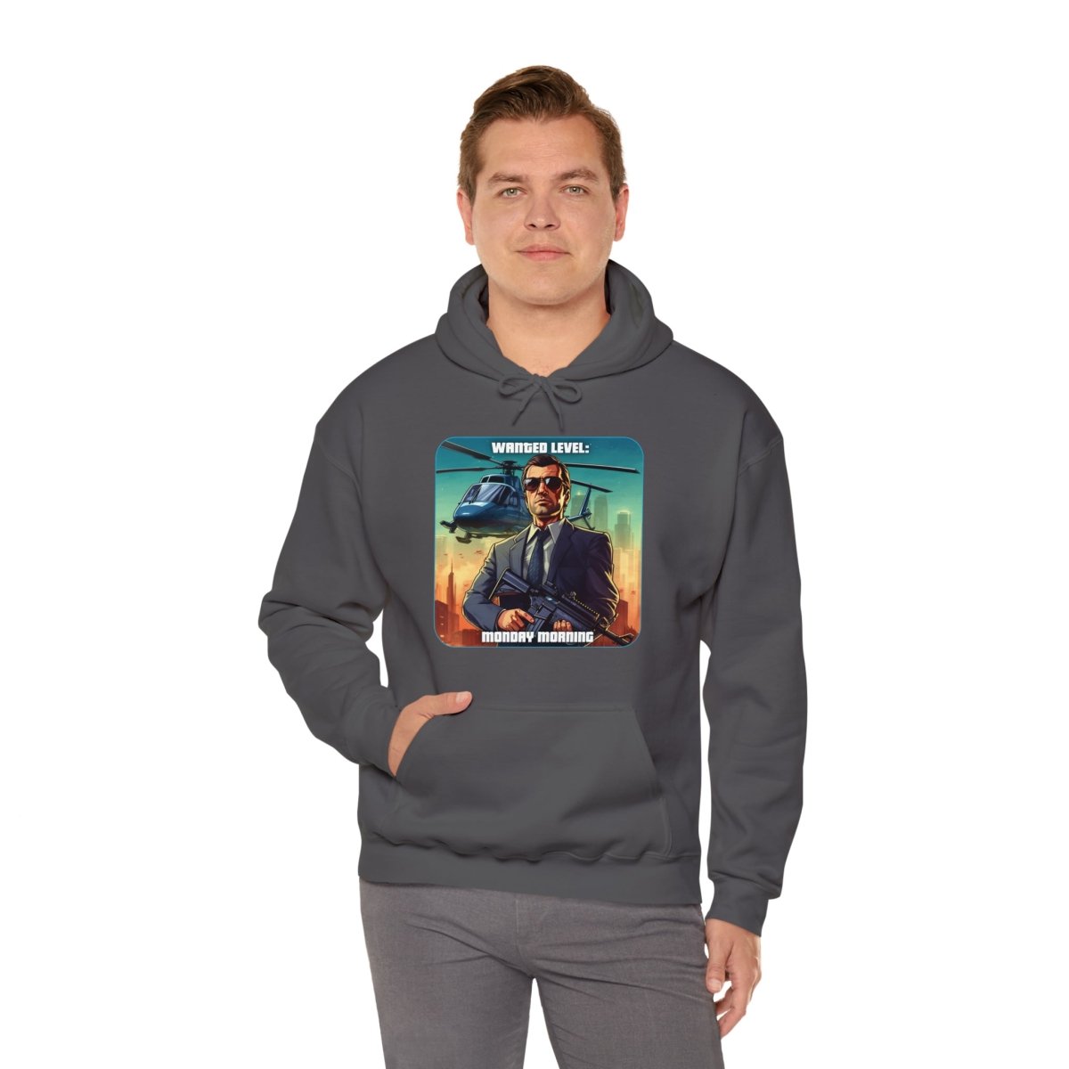 Goated Goods - Grand Theft Auto - Wanted Level Monday Morning - Unisex Hoodie - Charcoal - S