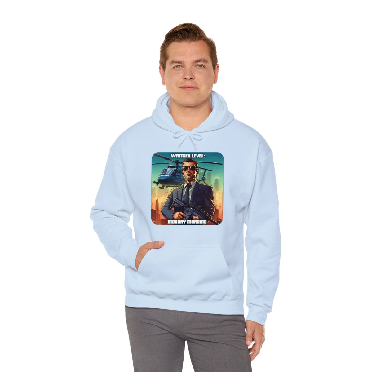 Goated Goods - Grand Theft Auto - Wanted Level Monday Morning - Unisex Hoodie - Light Blue - S