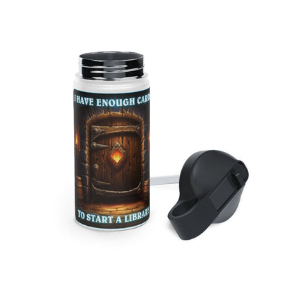 Goated Goods - Hearthstone - I have enough cards to start a Library - Stainless Steel Water Bottle, Standard Lid - 12oz - White