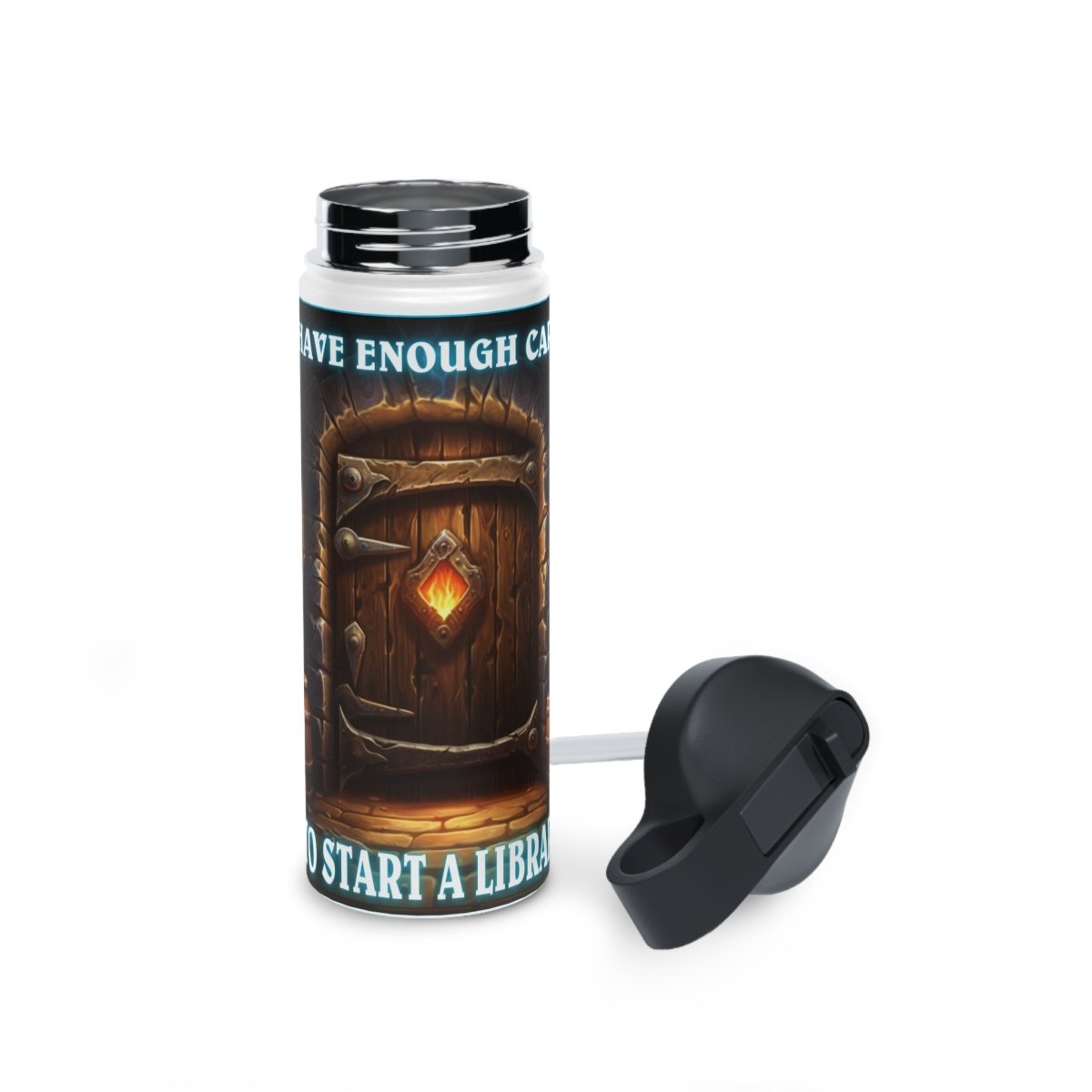 Goated Goods - Hearthstone - I have enough cards to start a Library - Stainless Steel Water Bottle, Standard Lid - 18oz - White