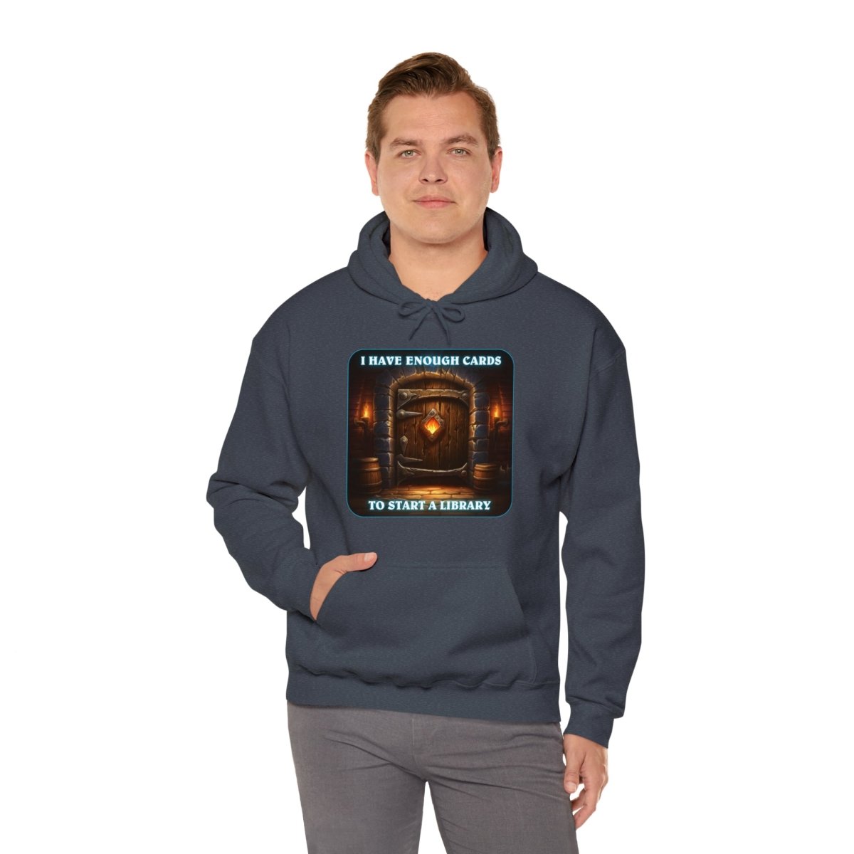 Goated Goods - Hearthstone - I have enough cards to start a Library - Unisex Hoodie - Heather Navy - S