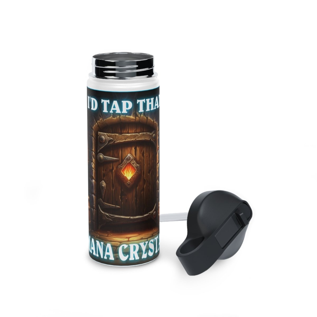 Goated Goods - Hearthstone - I'd tap that Mana Crystal - Stainless Steel Water Bottle, Standard Lid - 18oz - White