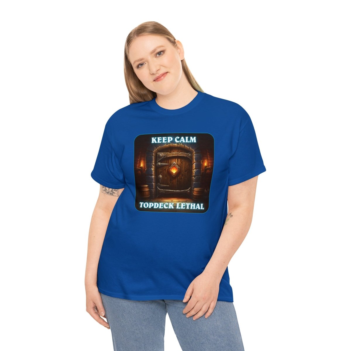 Goated Goods - Hearthstone - Keep Calm Top-Deck Lethal - Unisex T-shirt - Royal - 4XL