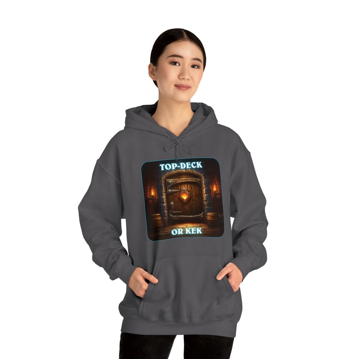 Goated Goods - Hearthstone - Top-Deck or Kek - Unisex Hoodie - Charcoal - L