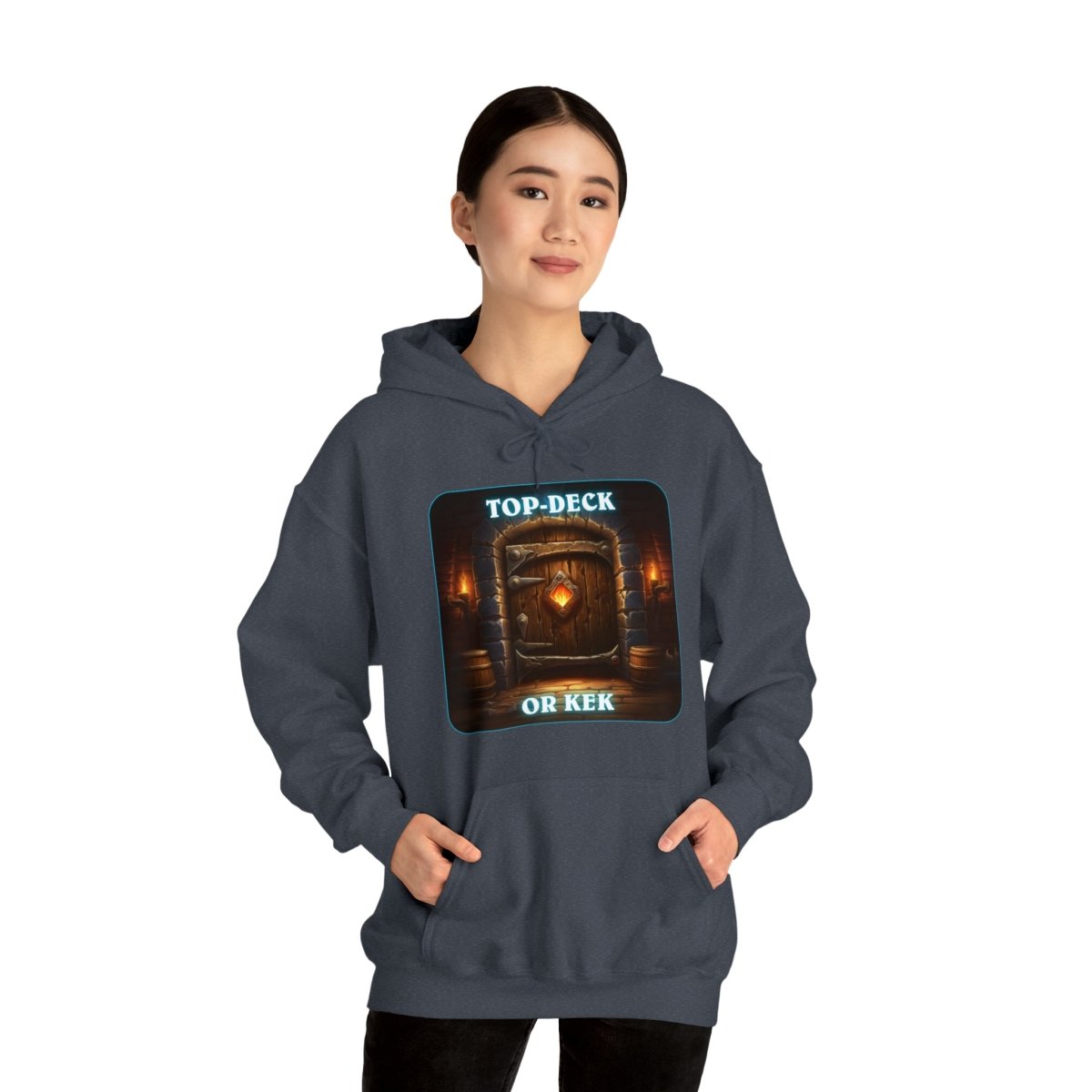 Goated Goods - Hearthstone - Top-Deck or Kek - Unisex Hoodie - Heather Navy - 3XL