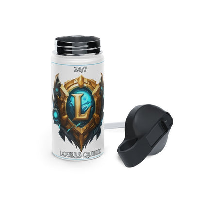 Goated Goods - League of Legends - 247 Losers Queue - Stainless Steel Water Bottle, Standard Lid - 12oz - White