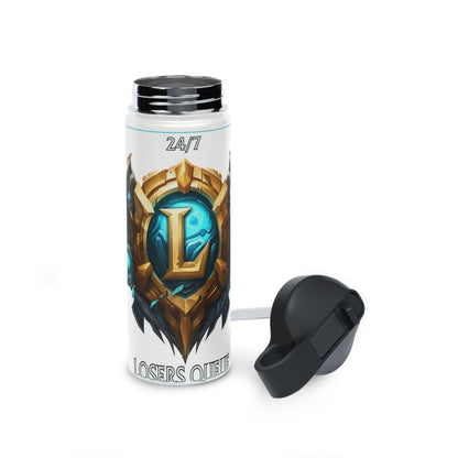 Goated Goods - League of Legends - 247 Losers Queue - Stainless Steel Water Bottle, Standard Lid - 18oz - White