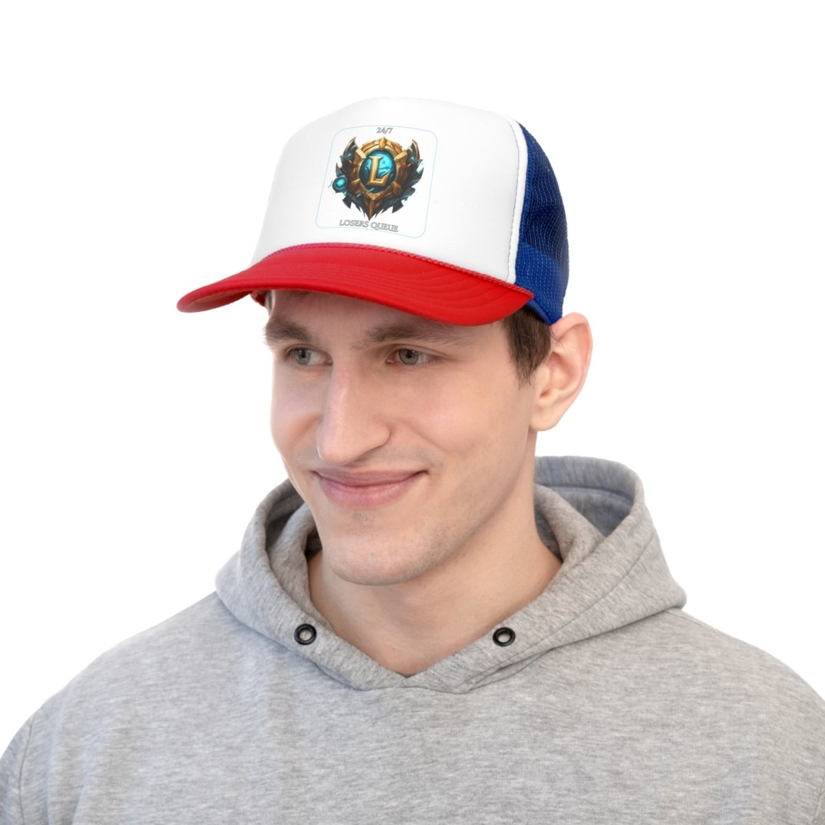 Goated Goods - League of Legends - 247 Losers Queue - Trucker Hat - Blue/Red - One size