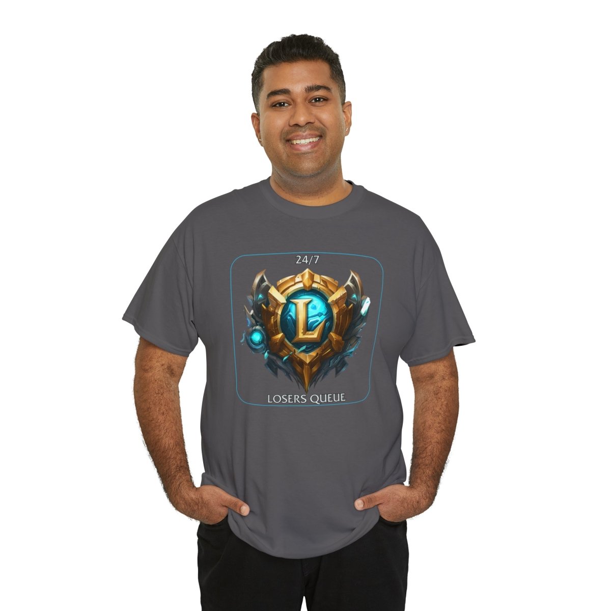 Goated Goods - League of Legends - 247 Losers Queue - Unisex T-shirt - Charcoal - S