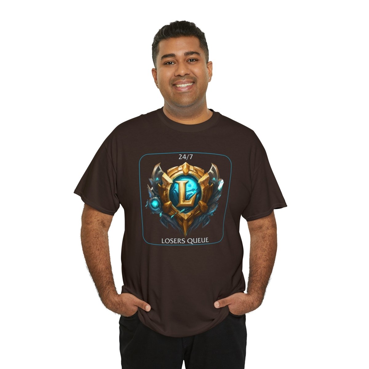 Goated Goods - League of Legends - 247 Losers Queue - Unisex T-shirt - Dark Chocolate - S