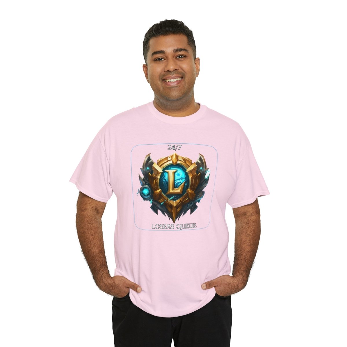 Goated Goods - League of Legends - 247 Losers Queue - Unisex T-shirt - Light Pink - S