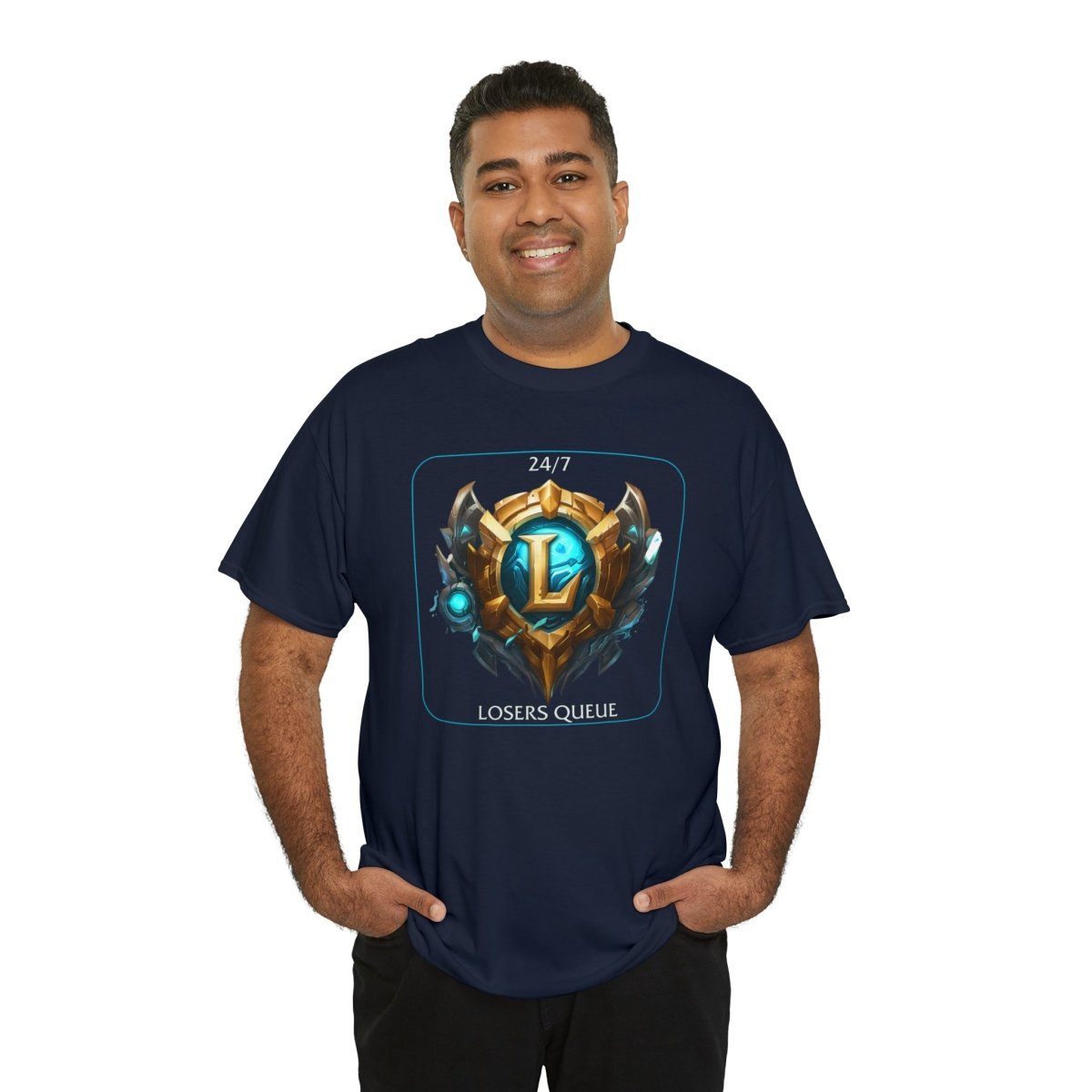 Goated Goods - League of Legends - 247 Losers Queue - Unisex T-shirt - Navy - S