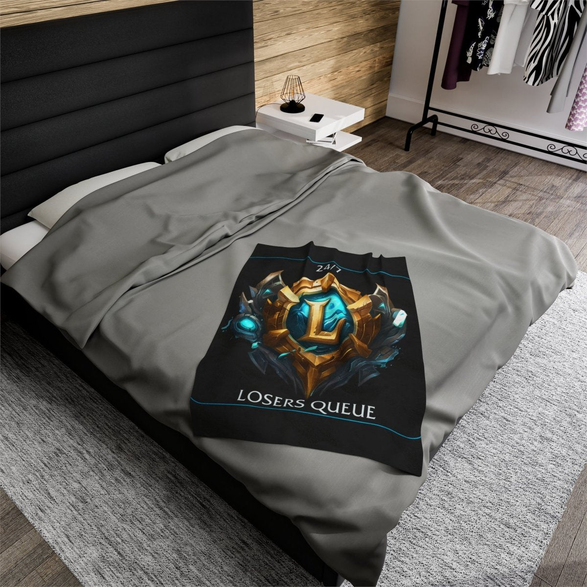 Goated Goods - League of Legends - 247 Losers Queue - Velveteen Plush Blanket - 30" × 40" -