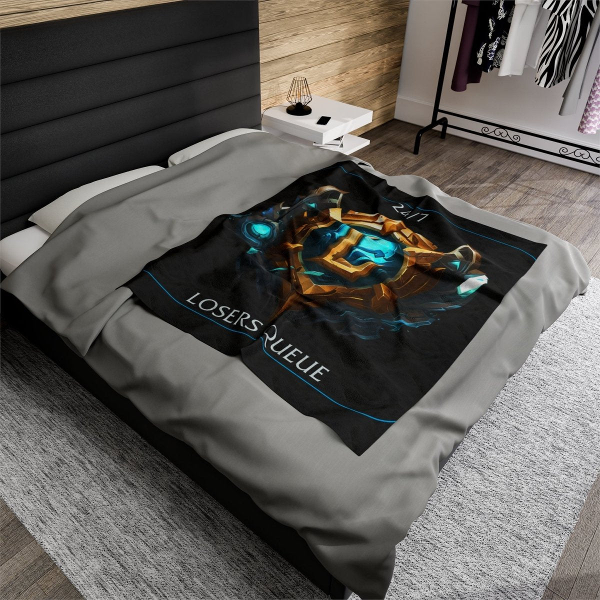 Goated Goods - League of Legends - 247 Losers Queue - Velveteen Plush Blanket - 50" × 60" -