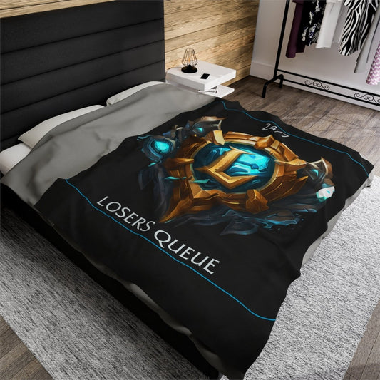 Goated Goods - League of Legends - 247 Losers Queue - Velveteen Plush Blanket - 60" × 80" -