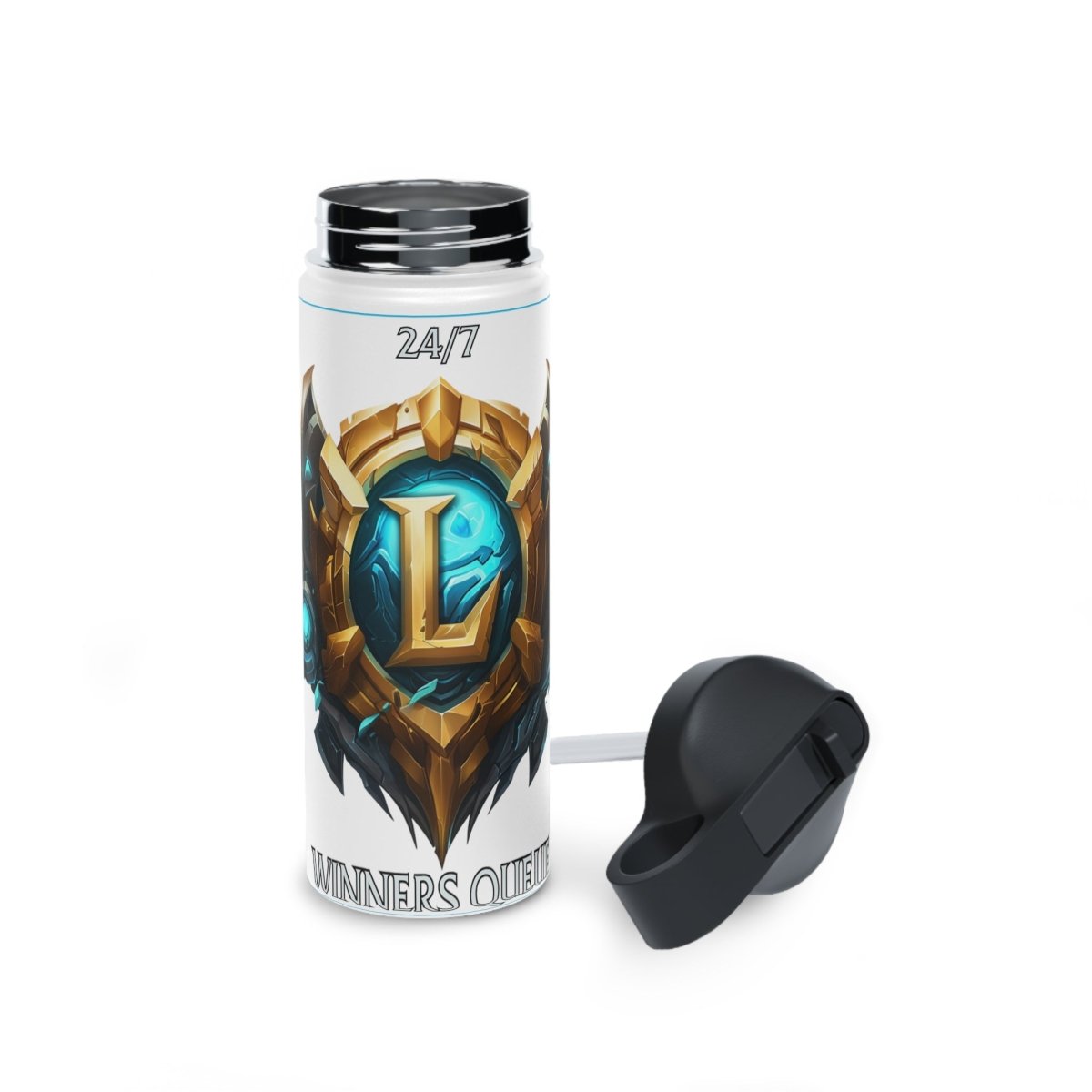 Goated Goods - League of Legends - 247 Winners Queue - Stainless Steel Water Bottle, Standard Lid - 18oz - White