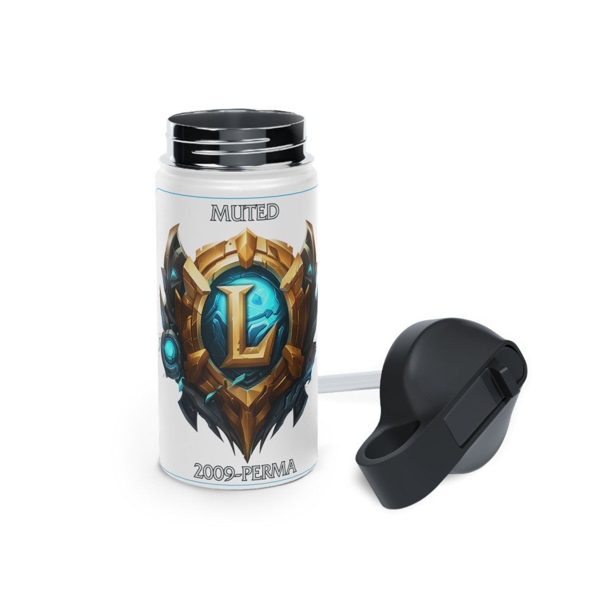 Goated Goods - League of Legends - Muted since 2009 - Stainless Steel Water Bottle, Standard Lid - 12oz - White