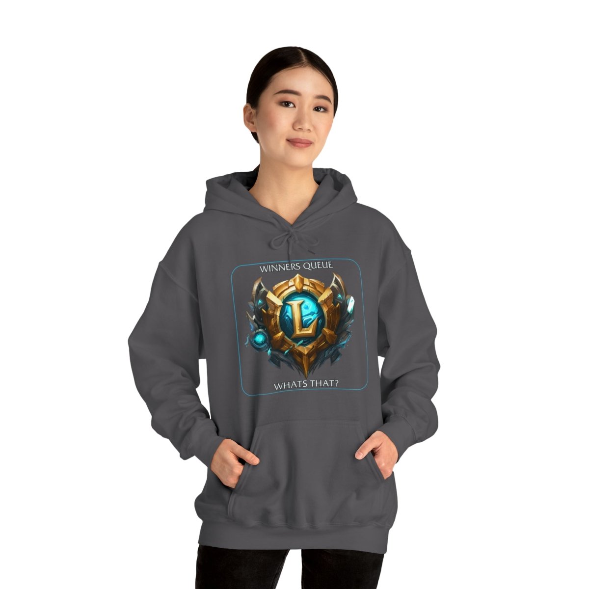 Goated Goods - League of Legends - Winners Queue What's That - Unisex Hoodie - Charcoal - L