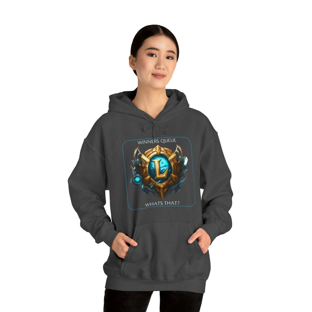 Goated Goods - League of Legends - Winners Queue What's That - Unisex Hoodie - Dark Heather - M