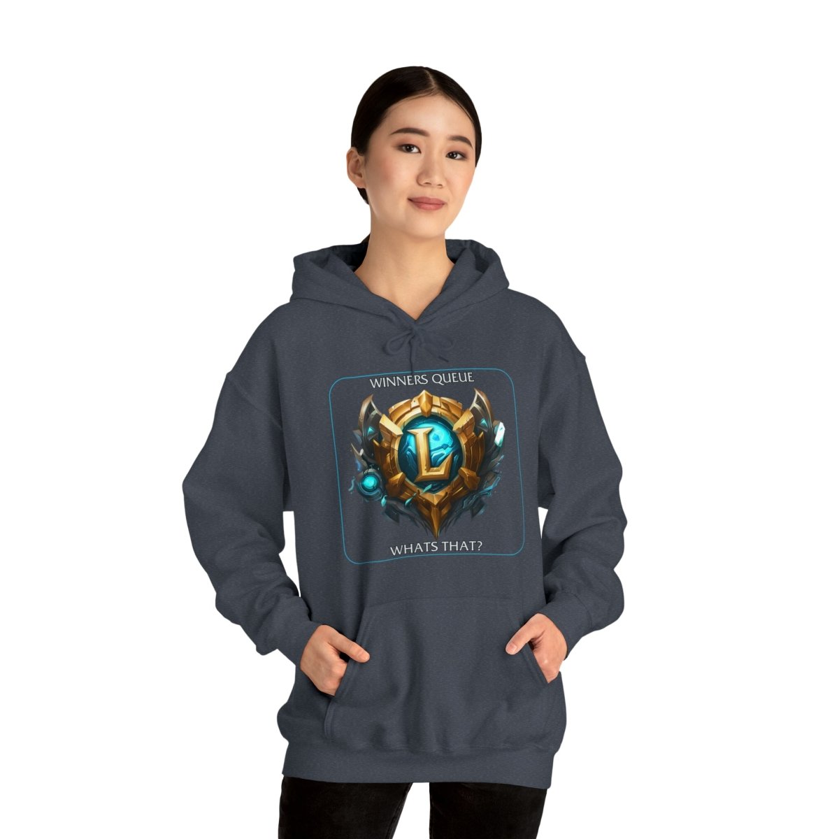 Goated Goods - League of Legends - Winners Queue What's That - Unisex Hoodie - Heather Navy - M