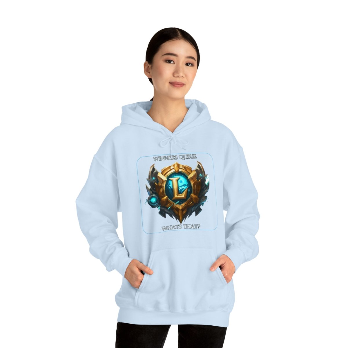 Goated Goods - League of Legends - Winners Queue What's That - Unisex Hoodie - Light Blue - S