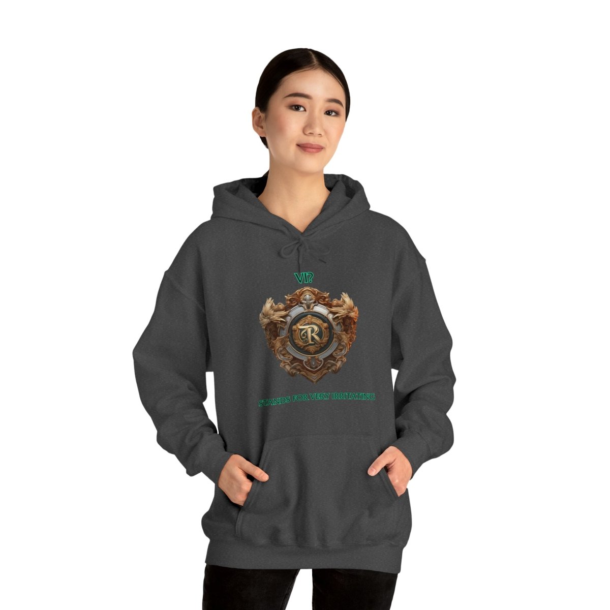 Goated Goods - Legends of Runeterra - Vi Stands for 'Very Irritating - Unisex Hoodie - Dark Heather - XL