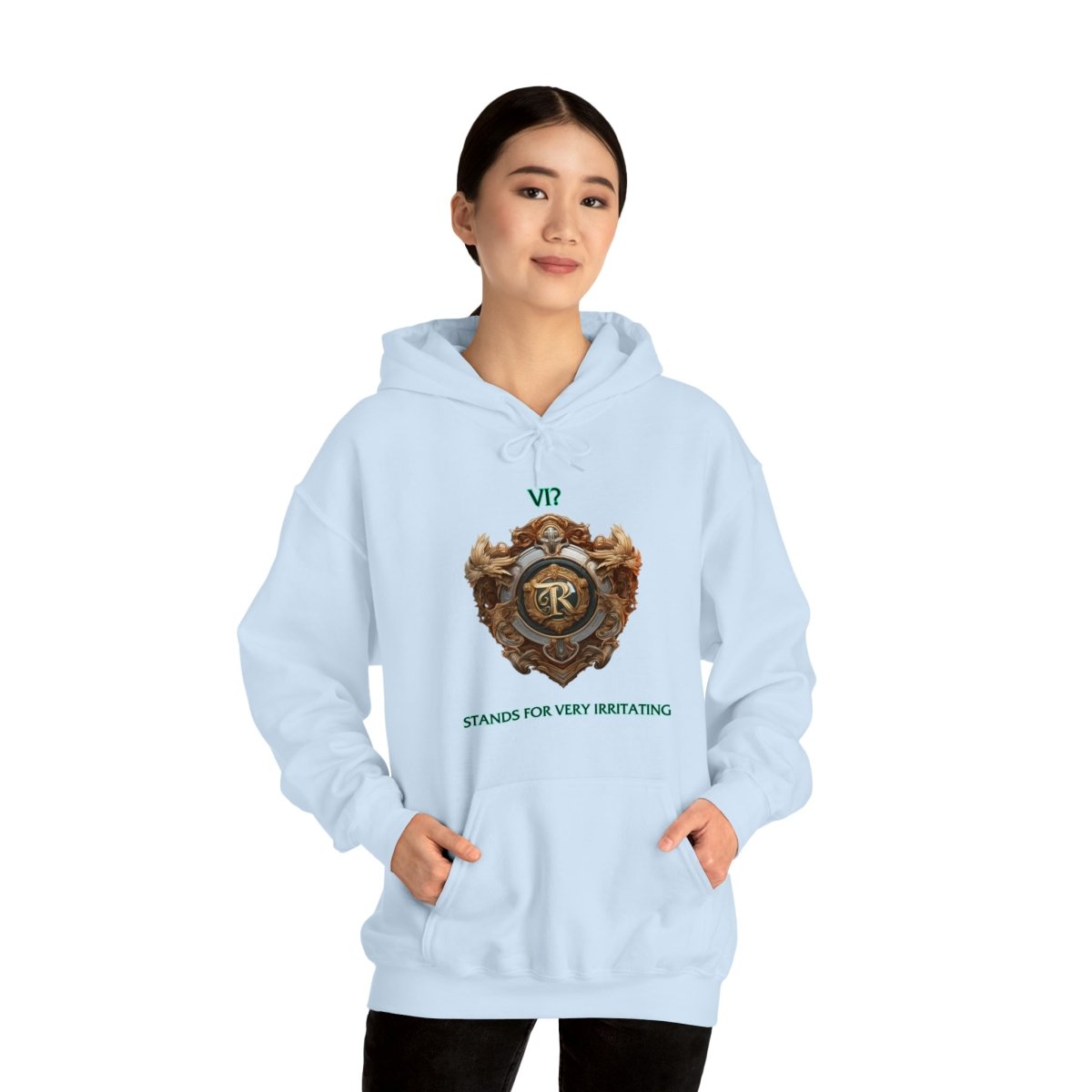 Goated Goods - Legends of Runeterra - Vi Stands for 'Very Irritating - Unisex Hoodie - Light Blue - S