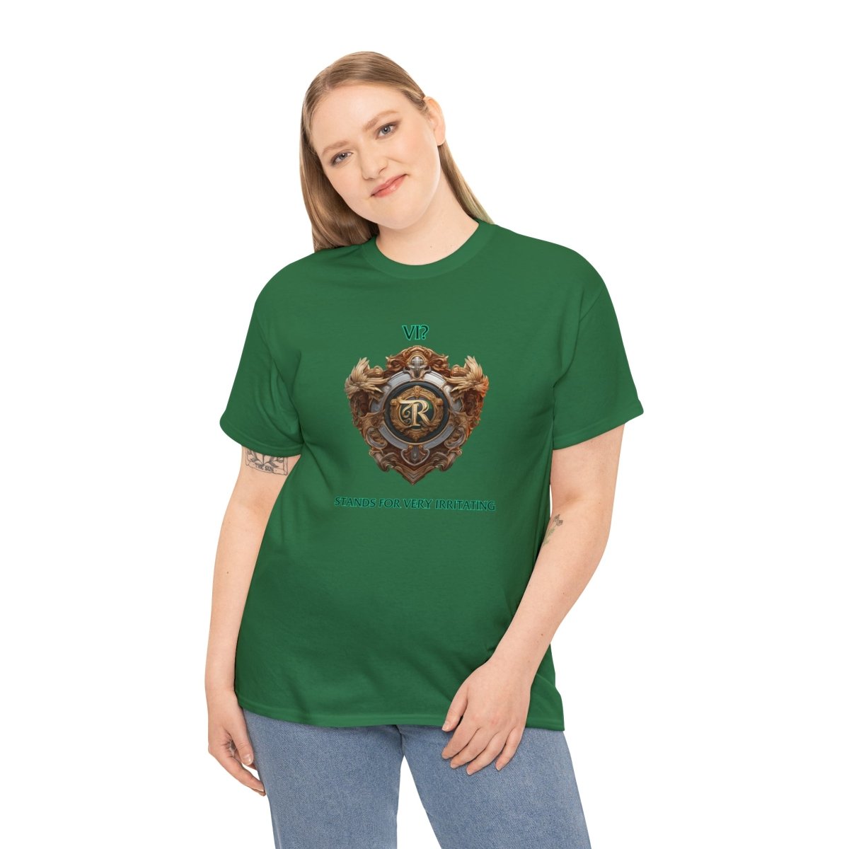 Goated Goods - Legends of Runeterra - Vi Stands for 'Very Irritating - Unisex T-shirt - Turf Green - M